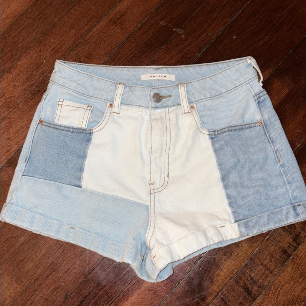 PacSun Light Blue and Cream Denim Shorts